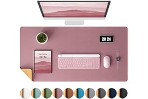 Aothia Desk Pad, ECO Double-Sided Cork and Leather Desk Mat, Non-Slip Mouse Mat, Waterproof/Multifunctional Leather Table Mat for Writing/Playing/Table (80x40cm,Dark Pink)