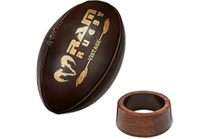 ‎DOCTOR SPORT Vintage Rugbyball - Rugby top Marke - mit Präsentation-ständer aus Holz - Poliert Holz - Echt Leder - Made in Indien - polierter Holzständer mit goldener Beschriftung, wie er früher einmal war