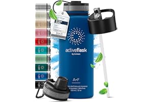 Trinkflasche Edelstahl ACTIVE FLASK + Strohhalm (3 Deckel) BPA-frei, Auslaufsicher, Kohlensäure geeignet - Wasserflasche Fahrrad Thermosflasche Isoliert Isolierflasche Sport Wasser Flasche Kinder Tee