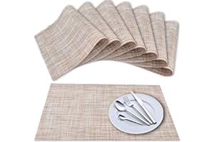 Newk Placemat, Crossweave Vinyl Woven Table Mats, Non-Slip Insulation Washable Table Mats Set (Set of 8, Linen)