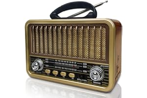 BLIMYSWE Radio Portatil Pequeña, Am/SW/FM Transistores Radio Vintage, Radio Bluetooth Recargable Soporte TWS/USB/Tarjeta TF/Función BT5.0, Radio a Pilas Retro para Cocina, Escritorio,Exterior (Amarillo)