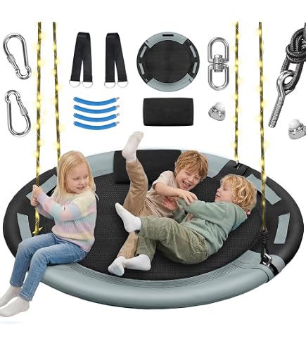 RELAX4LIFE Balançoire Nid d'Oiseau Rectangulaire pour Enfants Réglable en Hauteur 120-180 CM,Chaise Suspendue avec Siège Spacieux 150X80 CM,Charge Max 300KG pour Intérieur et Extérieur (Multicolore