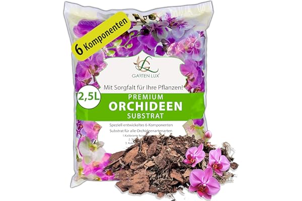 Garten Lux Premium Orchideenerde - Substrat pour orchidées (2,5 L, 6 composants, pour une croissance saine et un soin optimal de vos plantes d'orchidées, substrat idéal pour tout type de)