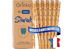 ORINKO Lot de 12 Bâtons de Siwak – Brosse à Dents 100% Naturelle – Nettoyant, Désinfectant et Blanchissant - Écologique, Biodégradable et Végan