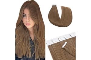 12"(30cm) SEGO Extensiones Adhesivas Pelo Naturales 20 Piezas [#6 Marrón Claro] Cabello Humano sin Clip 100% Remy Tape in Hair (40g)