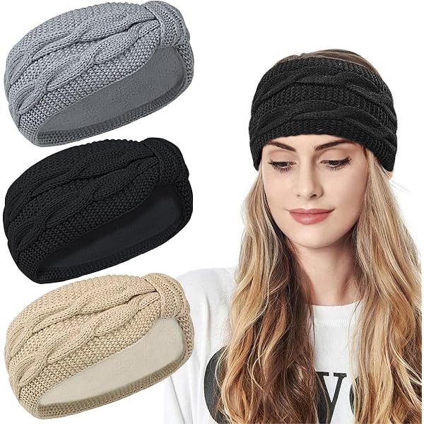 2 Stirnbänder Für Damen Winter – Gestrickt, Gefüttert Mit Fleece, Elastisch Als Ohrenwärmer Für Herbst & Winter