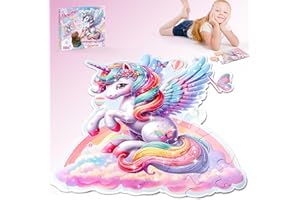 MIRTHIGIG 2 in 1 Einhorn Puzzle Spielzeug, 70x80 cm Bodenpuzzle ab 3 4 5 6 7 8 9 Einhorn Geschenke für Mädchen, Einhorn Puzzle ab 3 4 5 Jahre Mädchen, Einhorn Glitzerglück Spiel Geschenke Mädchen 3-9 Jahre