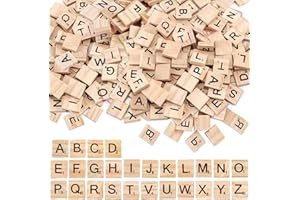 Jortmrd 400 piezas letras de madera a la Z Scrabble Puzzle alfabetos azulejos con números para trabajos manuales, ortografía, estudio y artesanía