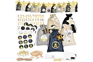 WELLCHY 30 Sacs Cadeaux pour le Ramadan, DIY Calendrier de l'Avent du Ramadan, Sac Cadeau Réutilisable en Coton avec Cordon de Serrage, Ramadan Mubarak Muslim Party Decoration Set (A)
