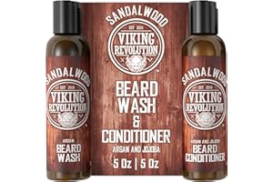 Viking Revolution skägg schampo & balsam set – mjukar, jämnar ut och stärker skäggtillväxten – naturlig sandelträdoft – presenter för män – 2 x 150 ml