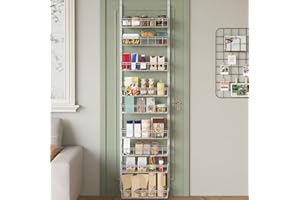 UMDONX Over Door Storage Organiser Pantry Hanging Metal Shelf 9 Tier - Kitchen Behind Back Door Spice Rack Bathroom Cabinet Organisation with Suction Cups (White)