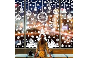 COZYAN 244 Piezas Pegatinas Navidad Ventanas Cristal 9 hojas Pegatinas Navidad Ventanas Cristal Reutilizables Vinilos Navidad PVC Decoración Navideña Copo de Nieve