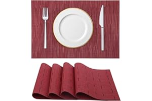 HIUOUIH Set di Tovagliette da 4 pezzi 45 x 30cm Tovaglietta Cucina Lavabili Placemats Antimacchia Resistenti al Calore Adatta Antiscivolo Ideali per Banchetto e Ristoranti, Rosso