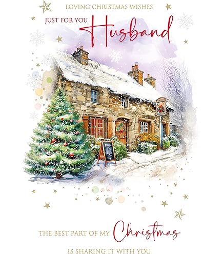 IC&G Christmas Card For Husband - Reindeer Snowglobe Design - Embossed Foil Finish - Festive Christmas Greeting Card For A Special Husband - For Him