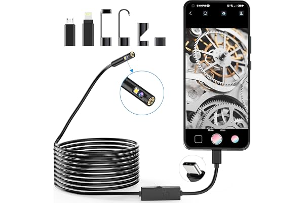 Lightswim Caméra d'inspection Serpent endoscopique à Double Objectif 1920P, caméra endoscopique de Type C avec 8 lumières LED pour Smartphone Android et iOS, iPhone, iPad, Samsung (16,5 Pieds/5 m)
