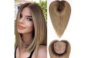 HAIRCUBE Topper per capelli umani da donna, 12,7 x 14 cm, base grande 30,5 cm, biondo cenere ombré, 100% capelli umani, senza frangia, per donne con radici diradate o grigie