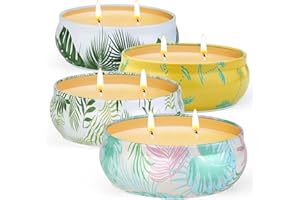 TENUISKFT Vela Citronela Juego Exterior Interiores, 4 * 6oz, 180g 250 Horas Incendio, 100% Cera de Soja Natural Citronela Portátil, Velas Citronela Interior para Viajes, Terraza, Patio, Balcón, Jardín Camping