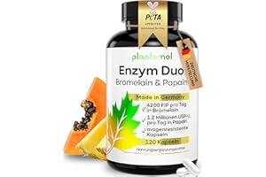 ‎PLANTOMOL Digestive Enzymes Complex - 120 Papain Bromelain Capsules High Dose - Enzyme Complex as Bromelain Papain Capsules with Vitamin C - 4 Month Supply - Bromelain High Dose from Pineapple Extract - Vegan