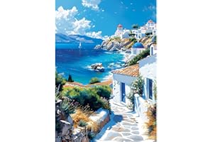DPHERO 5D Ville de Bord de Mer Diamond Painting Kits, DIY Seascape Art du Diamant Painting Kit Complet, Rue Broderie Kits de Peinture sur Diamant Point de Croix Paint pour Adultes Débutants 30x40 cm