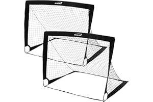 Hauki Set 2X Buts de Football Pop-Up Enfants 120x95x97 cm, Noir/Bleu, pour Enfants et Adultes, Portable, Montage Rapide, But Pop Up Pliable, Buts de Football pour Le Jardin ou Le Parc, Sac Inclus