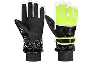 MoKo Guantes de Esquí para Niños, Guantes de Esquí Impermeables con Puños Elásticos para Esquí, Snowboard, Ciclismo, Guantes de Invierno Térmicos Cortaviento para Niños de 6 a 15 Años