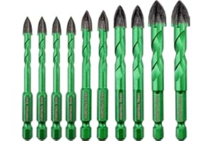KURSTOL Set Punte Trapano a Secco - 10 pezzi 6mm*6/8mm*2/10mm*2 Punta in Carburo con Gambo a Cambio Rapido per Porcellanato Piastrelle Legno Plastica Cemento Muratura