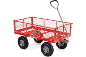 Gorilla Carts Chariot Utilitaire en Acier avec côtés Amovibles – Chariot de Jardin Robuste avec capacité de 362,9 kg, Cadre en Acier Durable, pneus pneumatiques, Panneaux Amovibles – Rouge
