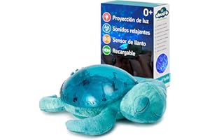 Cloud B Nightlight Musical Tranquil Turtle Recargable Aqua | Proyecciones submarinas | 4 sonidos relajantes | Brillo ajustable| Temporizador | Detector de llanto | Tejido reciclado