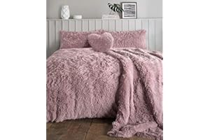 HOMES-LINEN Teddy Bear Fleece Long Fur Cuddles Alaska Luxury Duvet Cover Set Warm Cosy Soft Teddy Bedding Set (Blush Pink, Double)