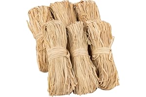 FAINCA 6 Pièces Rafia Naturel Bobine, 300g Raphia Naturel Rafia en Naturelle Couleur Flexible, Raphia Naturel pour Bouquets de Fleuristes, Artisanat de Décoration, Tissage Cannage