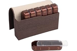 MEIRIYFA Grand pilulier hebdomadaire avec 7 boîtes à ouverture coulissante et 3 compartiments sans BPA Marron
