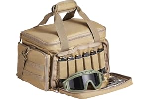 VEVOR Estuche Blando para 4 Pistolas Bolsa para Pistola con 3 Deflectores Desmontables y 6 Cargadores Bolsa de Arma con Una Sola Tira para el Hombro para Campo de Tiro de Caza al Aire Libre, Marrón