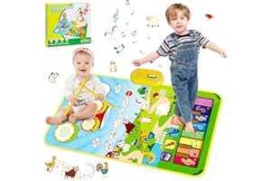 Docam Zabawka dla chłopców w wieku 1 roku, 3 w 1, dla małych dzieci, muzyczny fortepian i mata bębnowa z dźwiękami zwierząt, mata do odtwarzania muzyki, prezent urodzinowy, zabawka dla 1, 2, 3 lat
