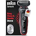 Braun Series 5 Rasierer für Herren, Elektrorasierer, EasyClean, Wet und Dry, wiederaufladbar und kabellos, 51-R1000s, Rot