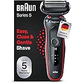 Braun Series 5 Rasierer für Herren, Elektrorasierer, EasyClean, Wet und Dry, wiederaufladbar und kabellos, 51-R1000s, Rot