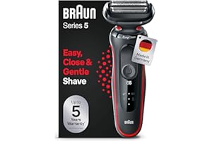 ‎BRAUN Braun Series 5 Rasierer für Herren, Elektrorasierer, EasyClean, Wet und Dry, wiederaufladbar und kabellos, 51-R1000s, Rot