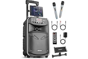 GEYGUY 8 pollici karaoke, impianto PA portatile con 2 microfoni per adulti e bambini, altoparlante Bluetooth TWS/LINE IN/FM per esterni