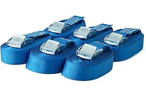 ‎SANDAX Sandax 6X Spanngurte mit Klemmschloss im Set, 4m lang, 25mm breit, blau, Zurrgurte mit Klemmverschluss kurz, belastbar bis 250kg, DIN EN 12195-2, Einteilige Befestigungsgurte Klemmschlossgurte