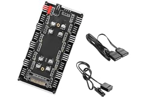 YACSEJAO Case Fan Hub, 12V 4Pin RGB + PWM 2 in 1 Controller with SATA Power CPU Cooling Fan Addressable RGB Lighting for Computer 4pin RGB LED Cooling Fan