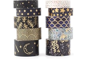 YUBX 10 Rouleaux Washi Tape Ruban Adhésif Papier Décoratif Masking Tape Washi créatif en feuille d'or pour Scrapbooking Artisanat de Bricolage (Foil Mash-ups)