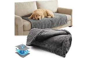 Onarway Waterproof Dog Blanket Medium: 70cm x 100cm Grey Pet Throw for Bed Sofa & Car - Washable Sherpa Fleece Cover - Leakproof Puppy Pee Pad Protection - Warm Reversible Thermal Rug