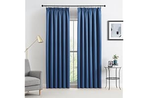 Beauoop Pencil Pleat Blackout Curtains for Bedroom 72 inch Drop Navy Blue Curtains for Living Room Rod Pocket Light Blocking Thermal Insulated Drapes Window Treatment 2 Panels, W46 x L72