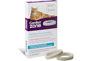 COMFORT ZONE Das Pheromon-Beruhigungshalsband für Katzen hilft ihnen, Sich sicher und zufrieden zu fühlen, ruhig zu Sein und Stress, Ängste und unerwünschtes Verhalten zu reduzieren, Packung mit 2 Halsbändern