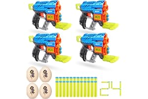 X-Shot Dino Attack 4er Pack Extinct Schaumstoffdart-Blaster (4 kleine Dino-Eier, 24 Darts)