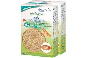 Baby Porridge FLEUR ALPINE| Confezione da 2 Cereali di Riso Biologici - Delizioso Porridge da Colazione|Porridge nutriente senza glutine 4+ mesi senza zuccheri aggiunti|Porzioni 2x7