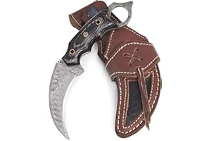 BIGCAT ROAR Cuchillo De Caza Hecho A Mano De Acero De Damasco Con Funda. 19 cm Cuchillo Para Hombre. Hoja Fija Con Mango De Madera De Nogal. Desert Fox