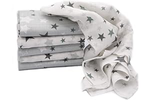 ‎CLEVERE KIDS BABY-COLLECTION Clevere Kids Mulltücher Sterne grau | 6er Pack | Spucktücher Mullwindeln | 70x80 | doppelt gewebt |Oeko-TEX (Mixed Stars hellgrau)