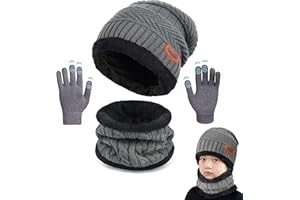 CheChury Niños Sombreros de Caliente Punto Tubular Bufanda Forro de Lana Conjunto de Bufanda Gorro Niñas Guantes Cuello Redondo Bebé Regalos de Invierno,3-14 Años