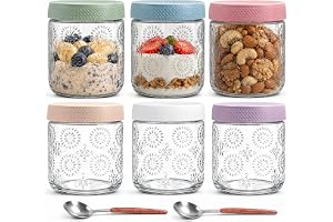 Qnbonrich Overnight Oats glas 470 ml set om 6, med lock och 2 skedar