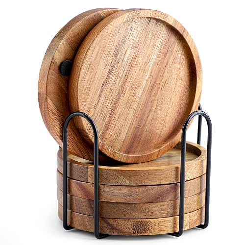 WLWNWFT Holz-Untersetzer Akazie, 6er-Set mit Halter
